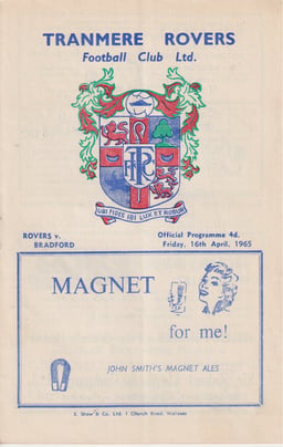 Tranmere Rovers v Bradford Park Avenue Match Programme 1965-04-16